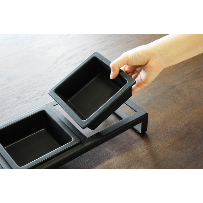 Yamazaki USA Yamazaki Home Steel And Ceramic Pet Food Stand, 2 Bowls For Food And Water, Short